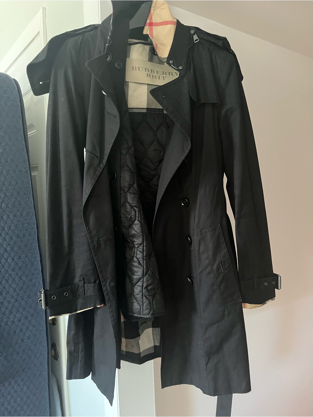 Burberry Black Trench Coat With Signature Check Trim